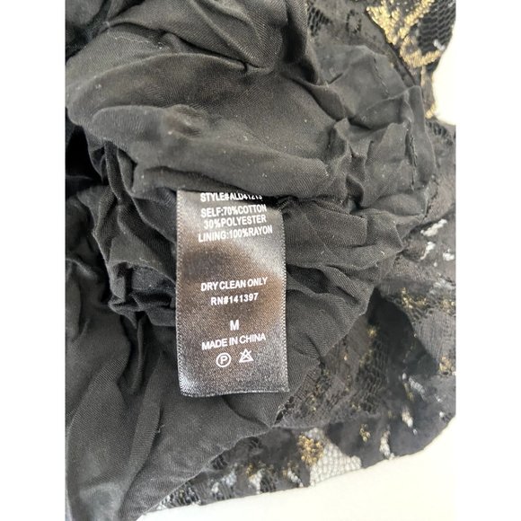 ASTR women's medium black gold metallic lace shift mini dress sleeveless - Picture 4 of 5